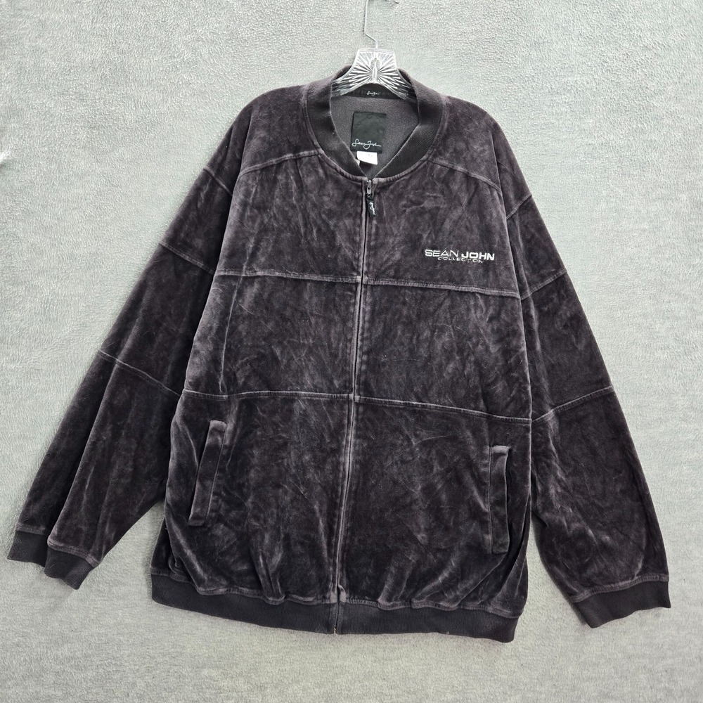 VINTAGE Sean John Men Jacket XXL Gray Velour Y2K Full Zip Track READ